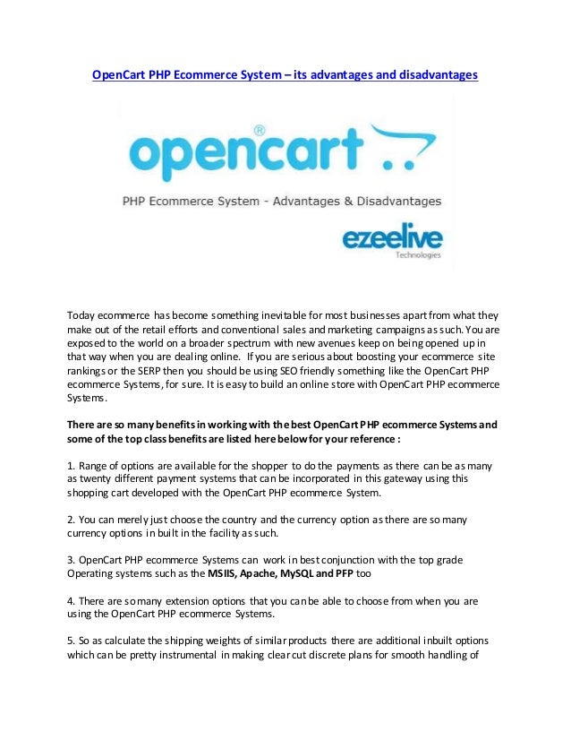 Open cart php system its advantages and disadvantages