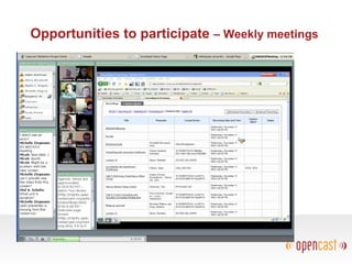 Opportunities to participate – Weekly meetings
 