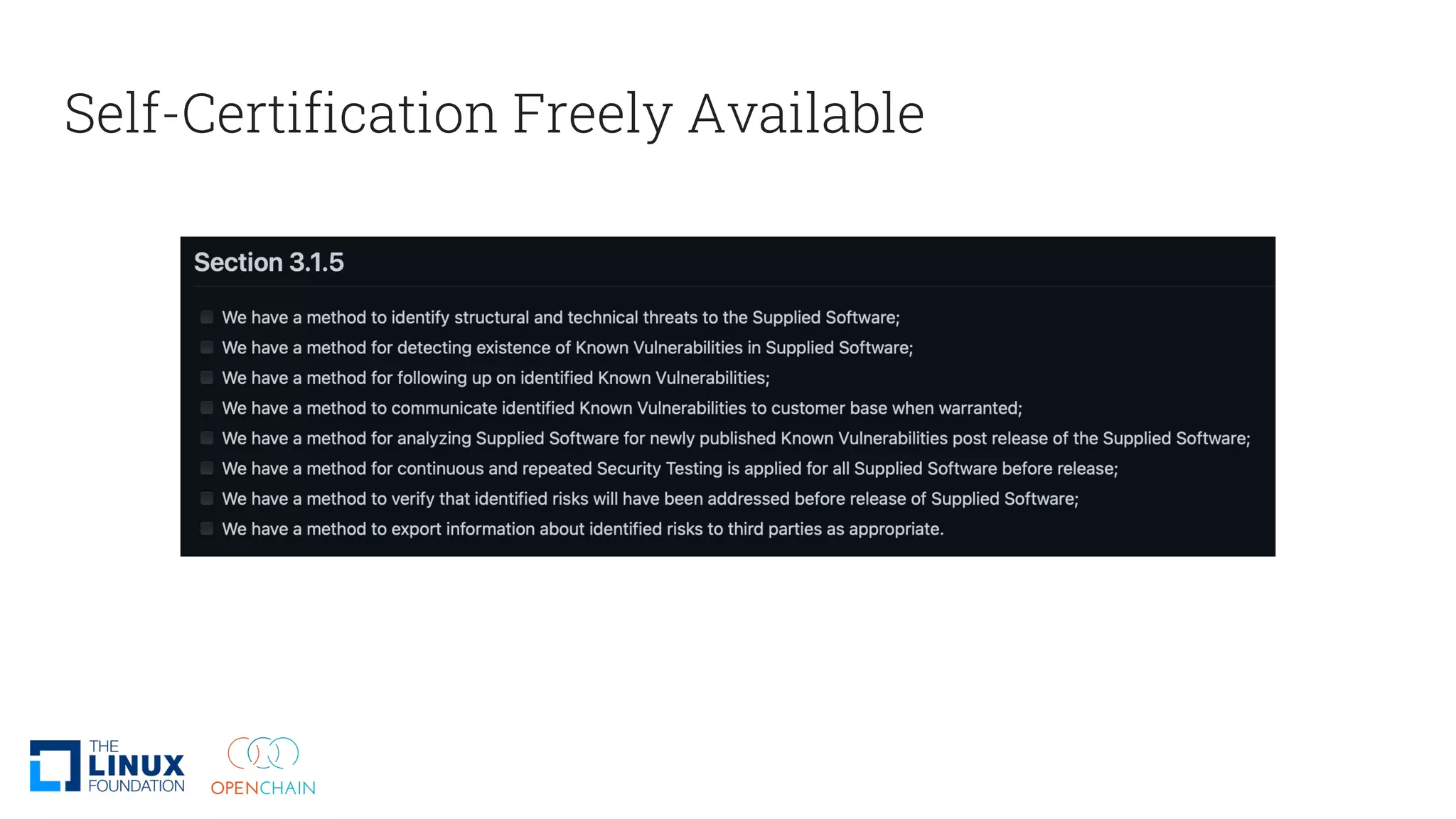 Self-Certification Freely Available
 