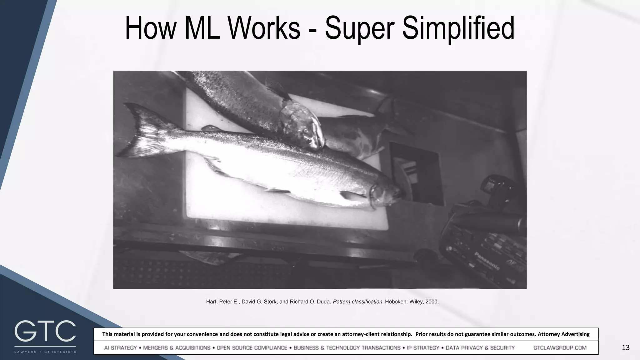 13
This material is provided for your convenience and does not constitute legal advice or create an attorney-client relationship. Prior results do not guarantee similar outcomes. Attorney Advertising
How ML Works - Super Simplified
Hart, Peter E., David G. Stork, and Richard O. Duda. Pattern classification. Hoboken: Wiley, 2000.
 