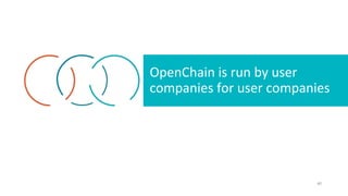OpenChain is run by user
companies for user companies
40
 