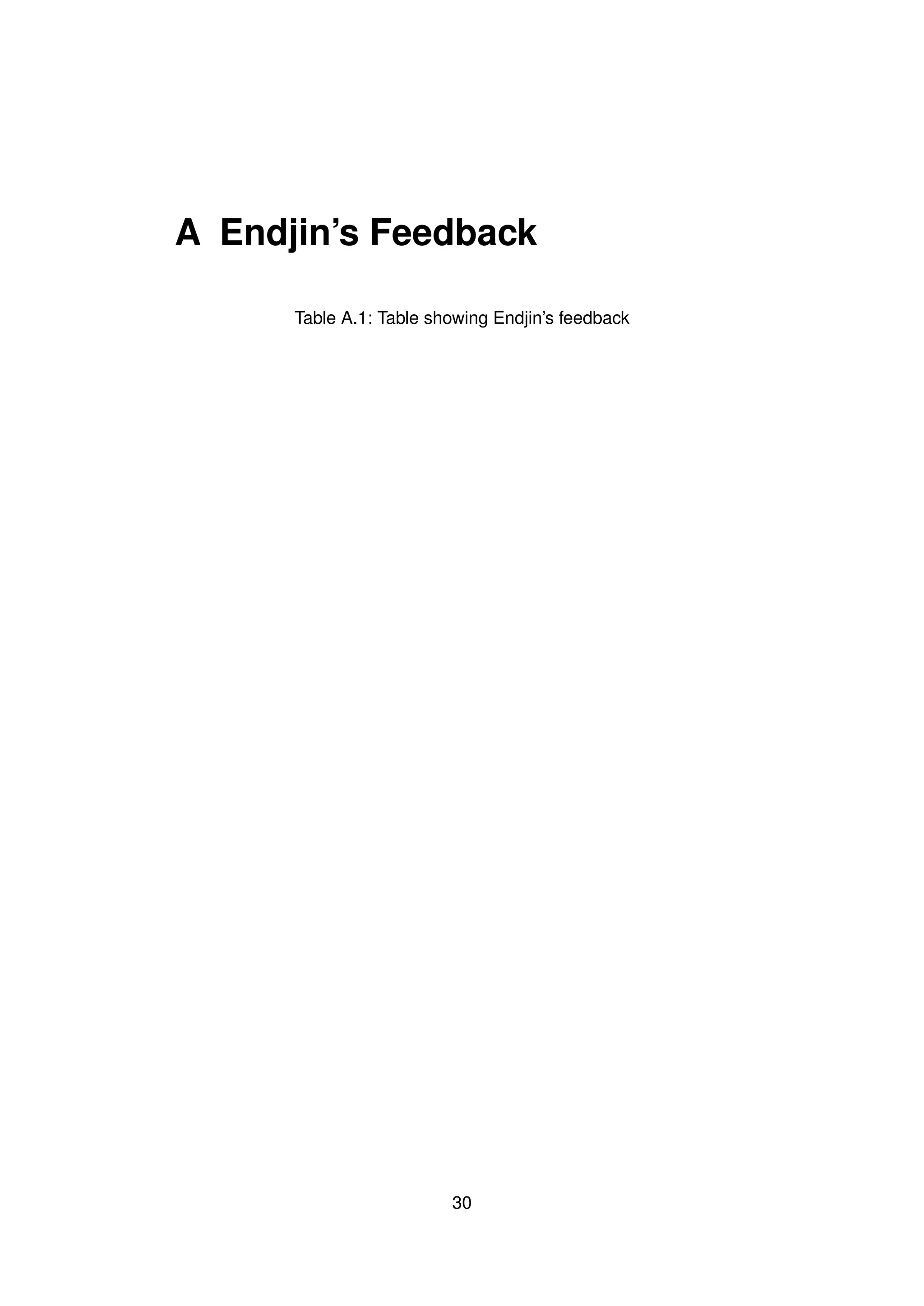 A Endjin’s Feedback
Table A.1: Table showing Endjin’s feedback
30
 