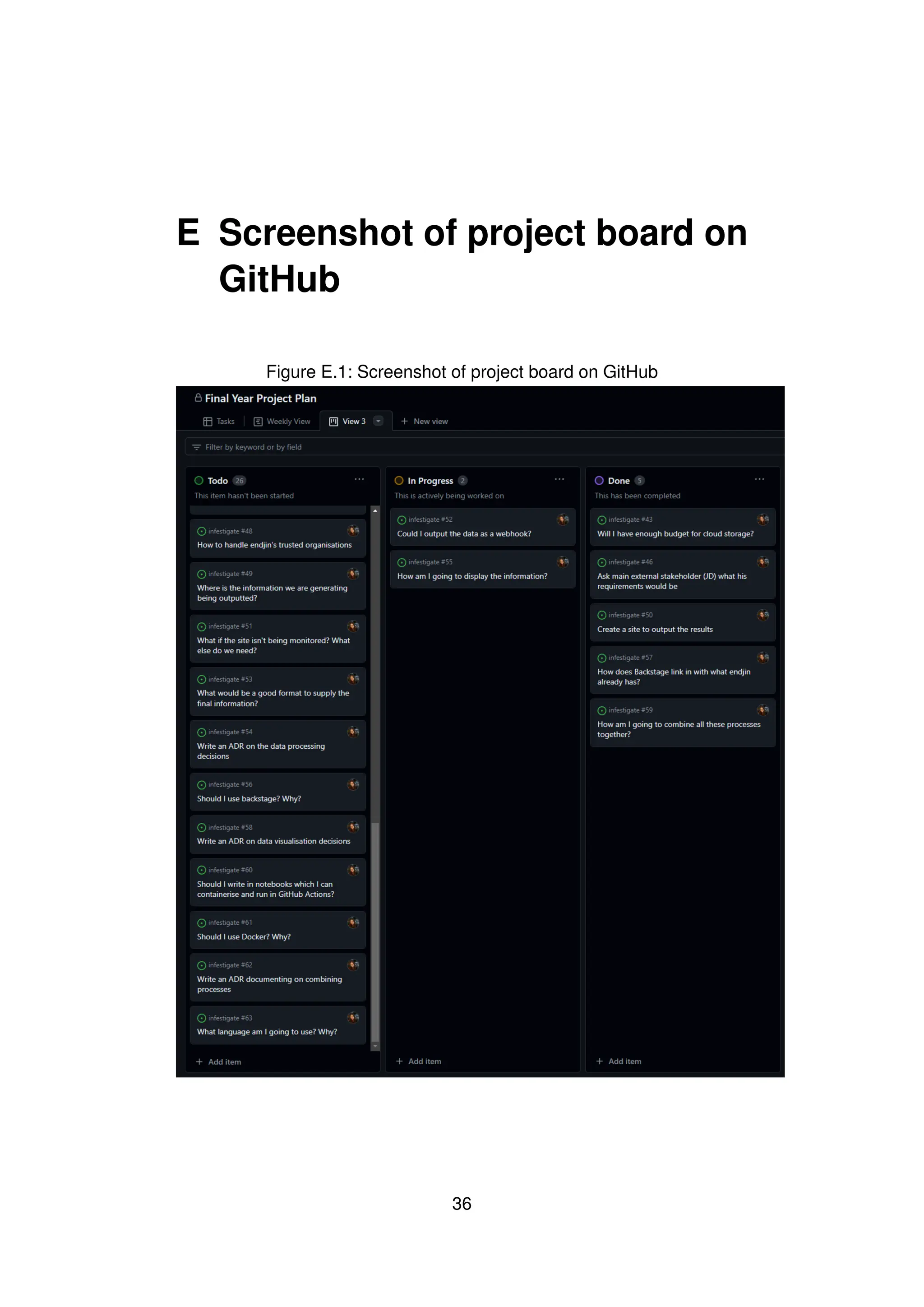 E Screenshot of project board on
GitHub
Figure E.1: Screenshot of project board on GitHub
36
 