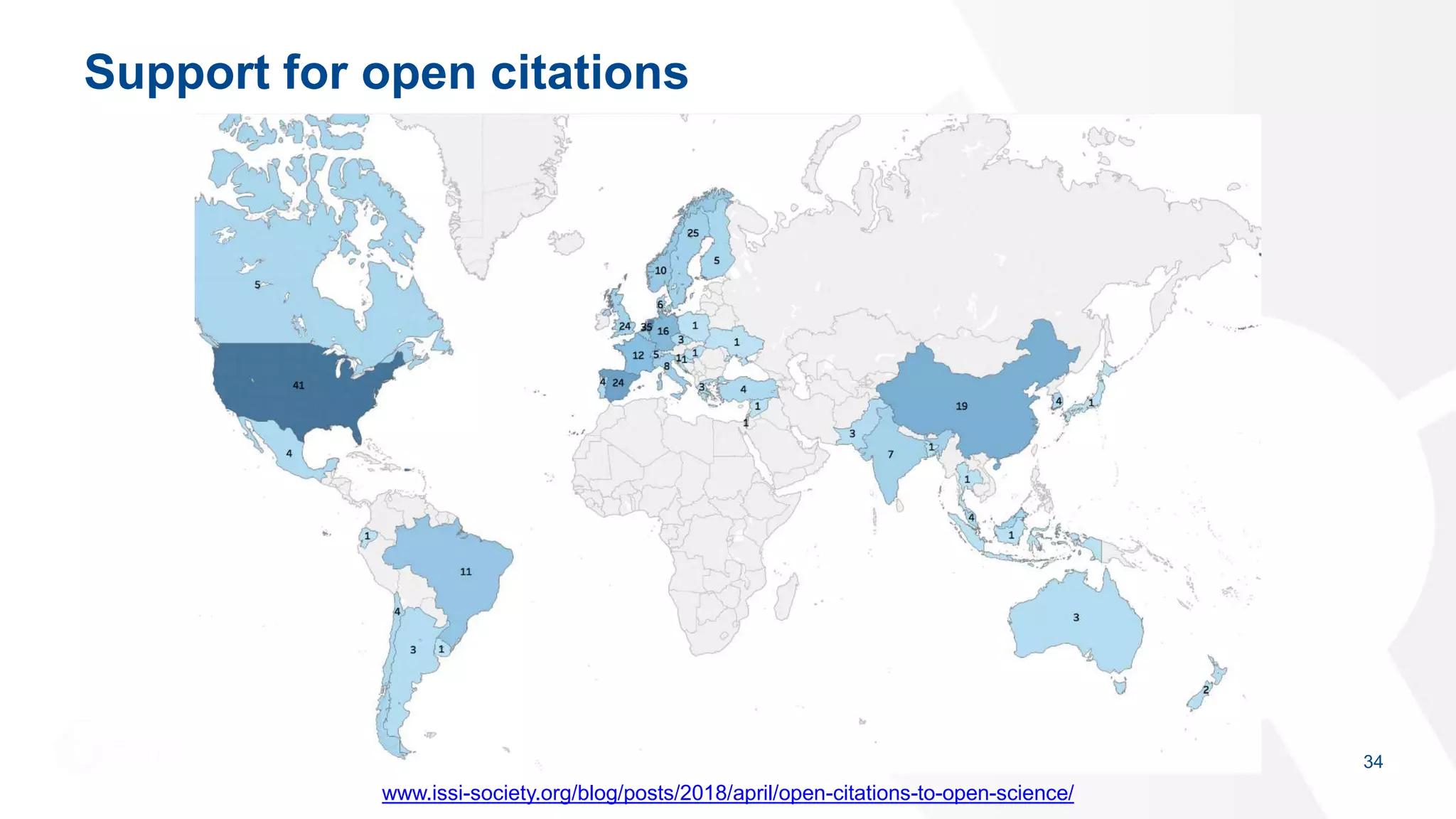Support for open citations
34
www.issi-society.org/blog/posts/2018/april/open-citations-to-open-science/
 