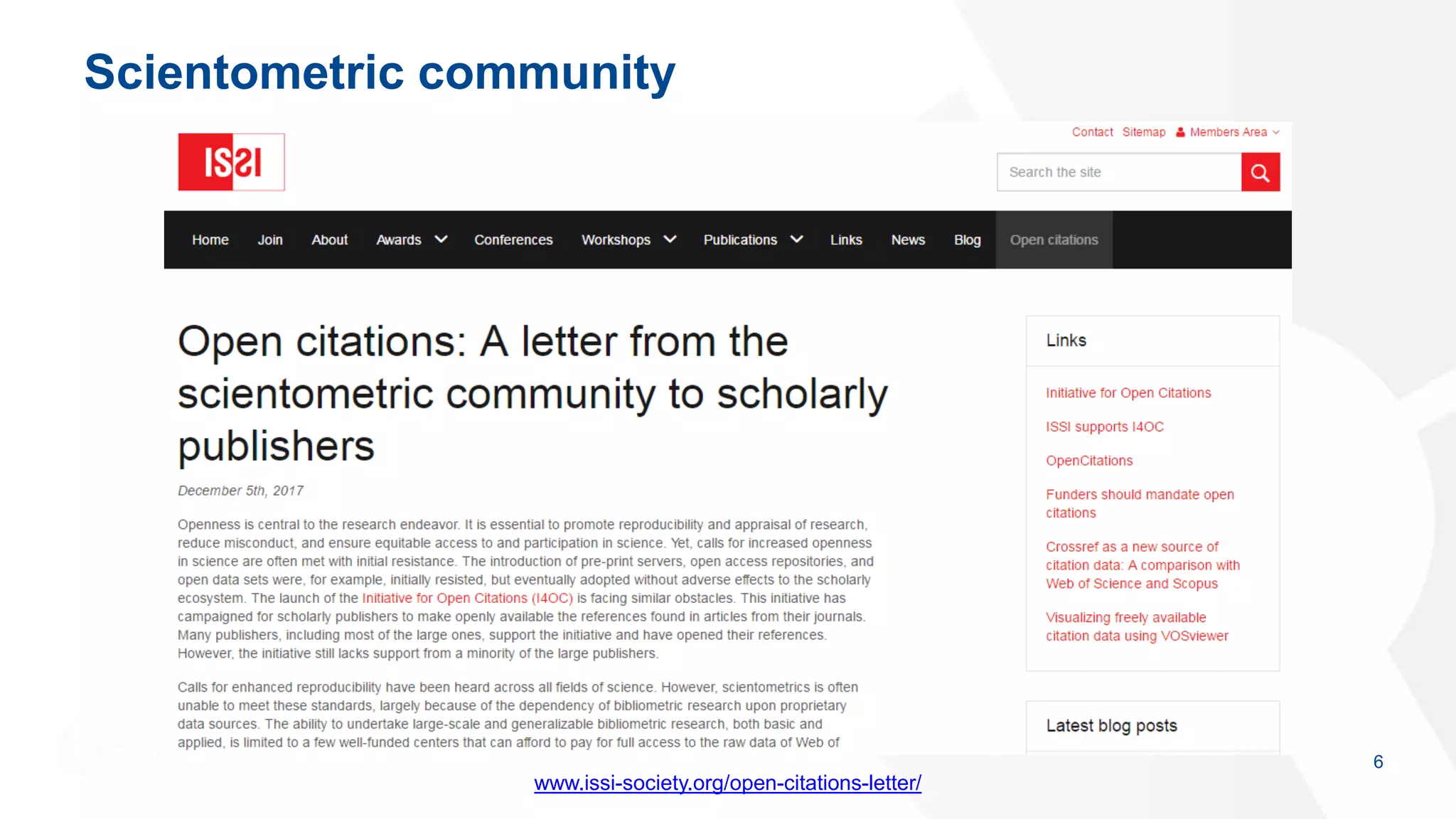 Scientometric community
6
www.issi-society.org/open-citations-letter/
 