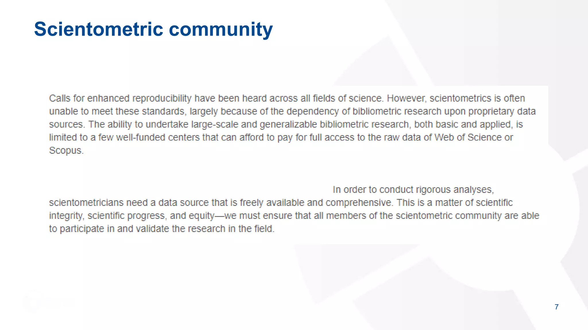 Scientometric community
7
 