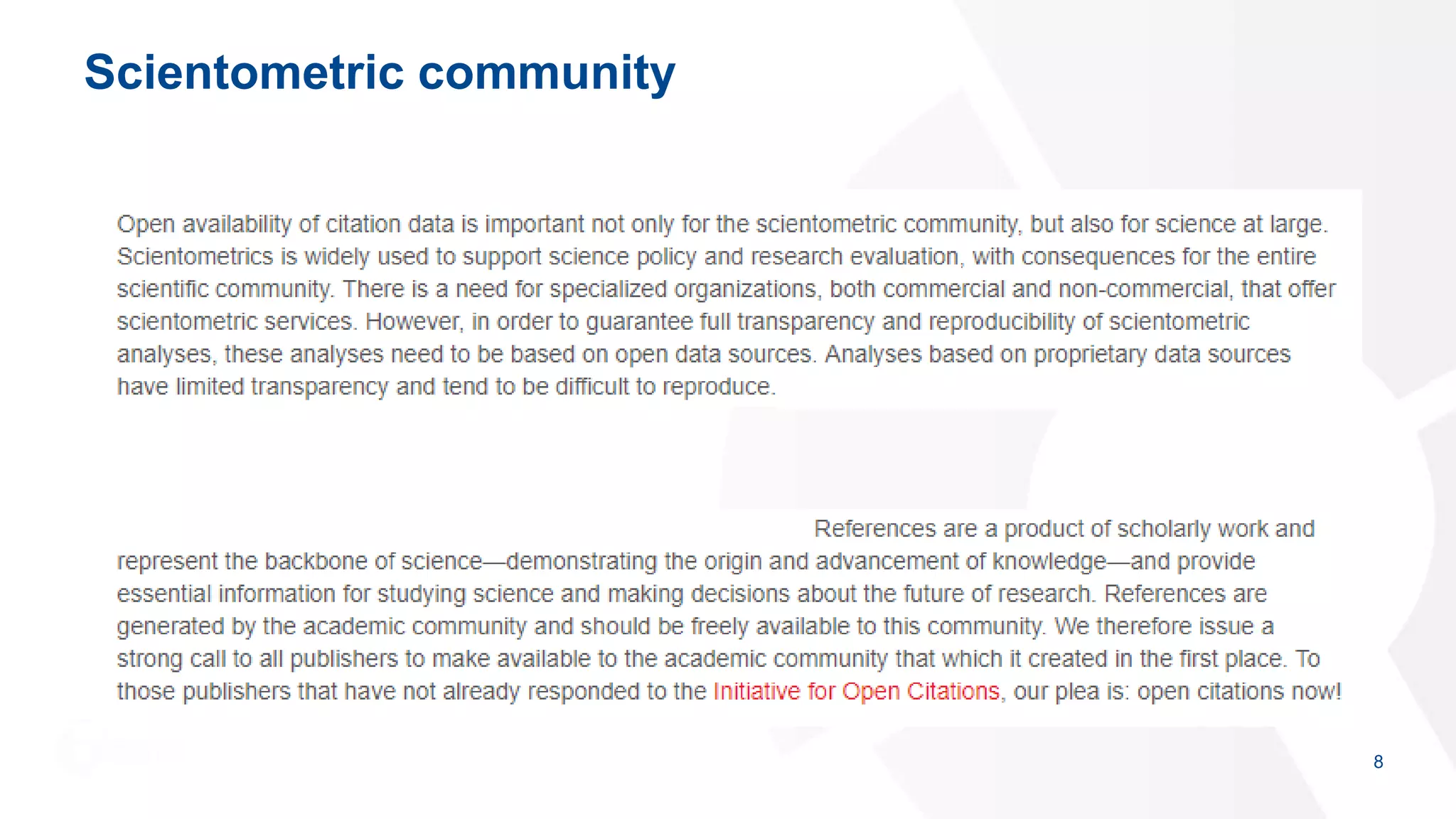 Scientometric community
8
 