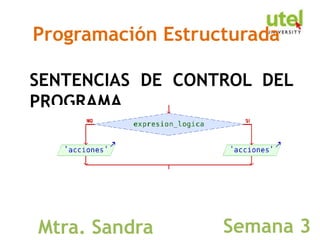 SENTENCIAS DE CONTROL DEL
PROGRAMA
Programación Estructurada
Semana 3
Mtra. Sandra
 
