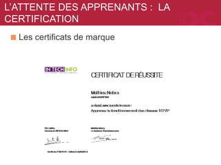 Les certificats de marque
L’ATTENTE DES APPRENANTS : LA
CERTIFICATION
 