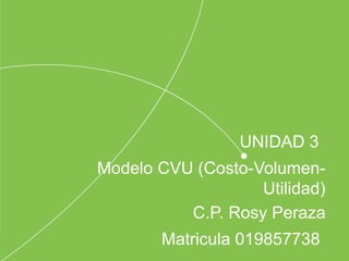 UNIDAD 3
C.P. Rosy Peraza
Modelo CVU (Costo-Volumen-
Utilidad)
Matricula 019857738
 