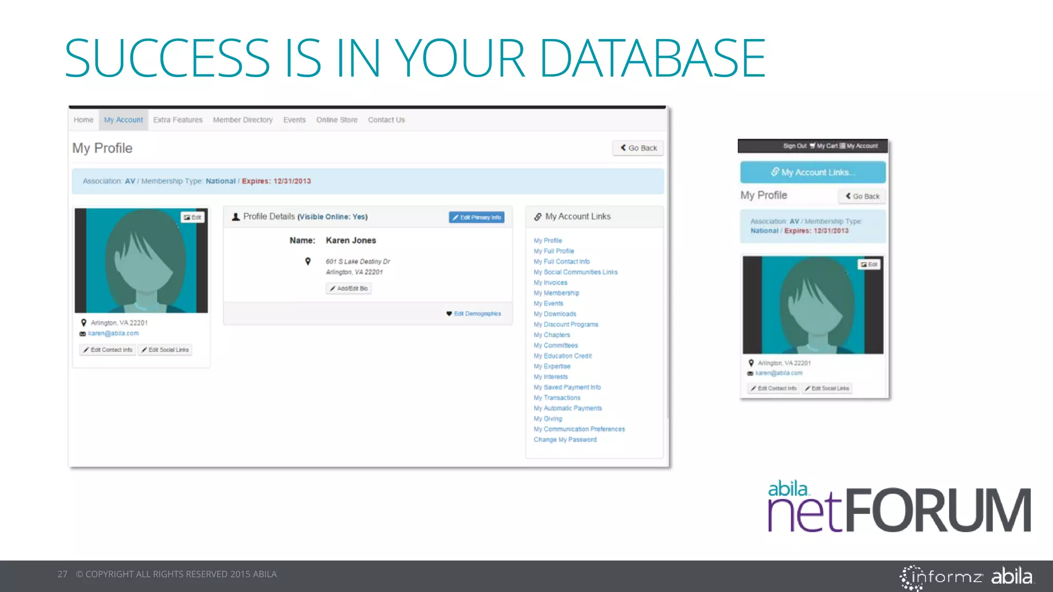 27 © COPYRIGHT ALL RIGHTS RESERVED 2015 ABILA
SUCCESS IS IN YOUR DATABASE
 