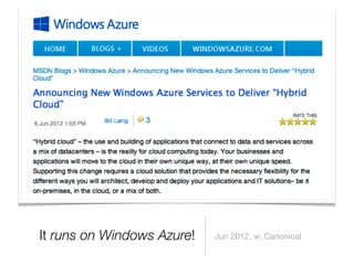It runs on Windows Azure!   Jun 2012, w. Canonical
 