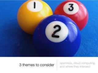 openness, cloud computing,
3 themes to consider   and where they intersect
 