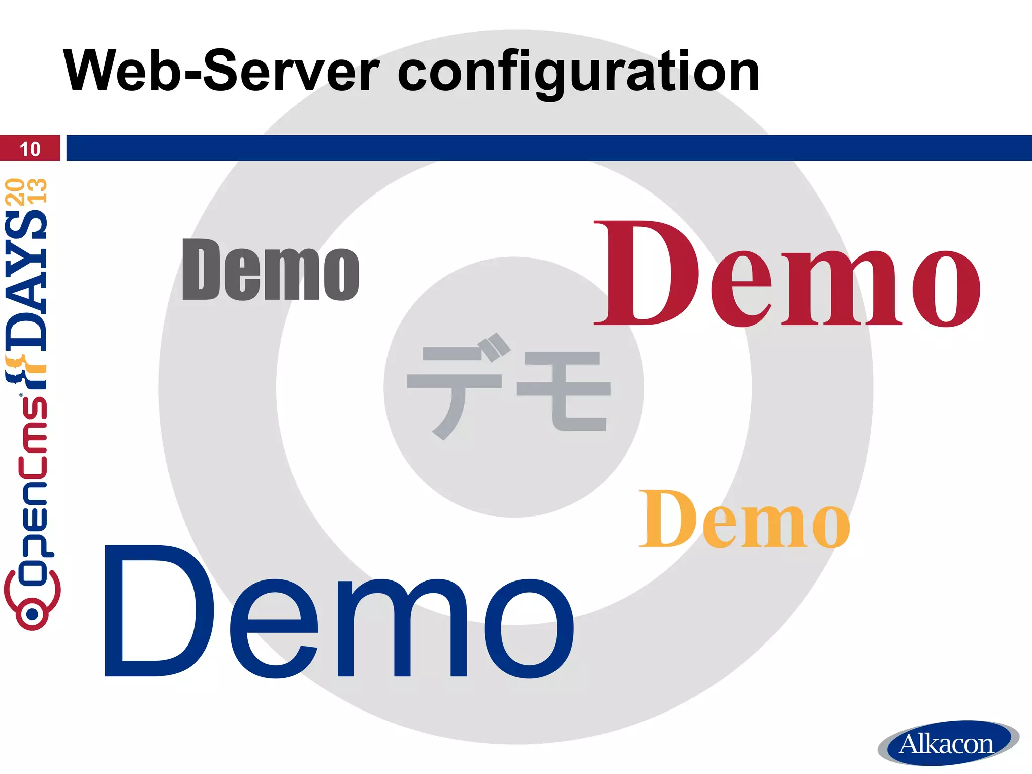 10
Web-Server configuration
Demo
Demo Demo
Demo
デモ
 