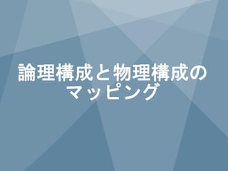 論理構成と物理構成の
マッピング

16

Copyright © 2014 Juniper Networks, Inc.

www.juniper.net

 