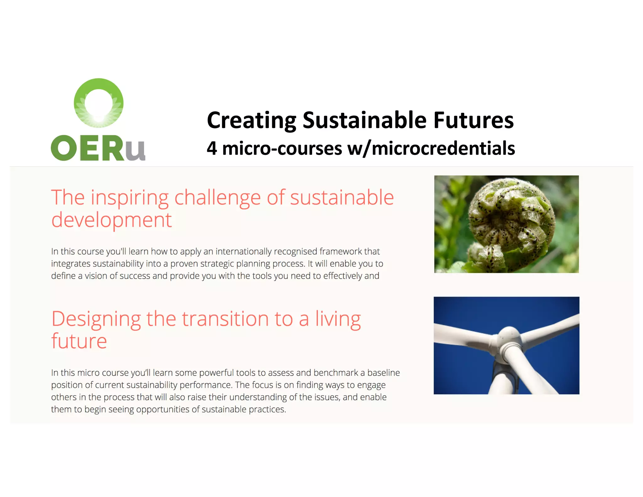 Creating Sustainable Futures
4 micro-courses w/microcredentials
 