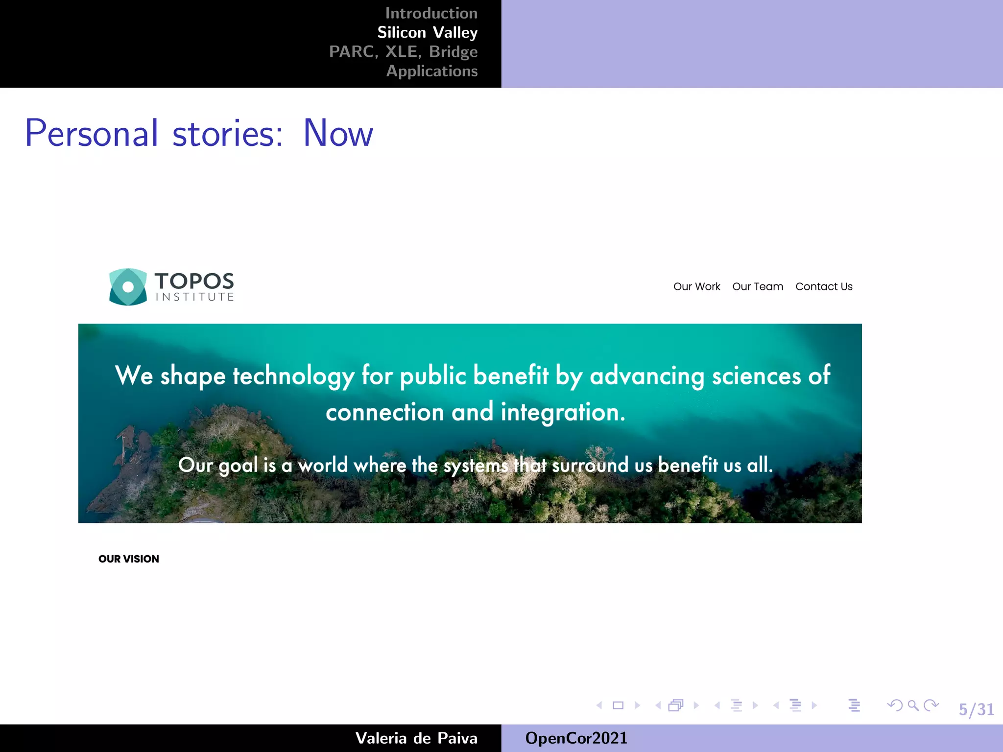 5/31
Introduction
Silicon Valley
PARC, XLE, Bridge
Applications
Personal stories: Now
Valeria de Paiva OpenCor2021
 