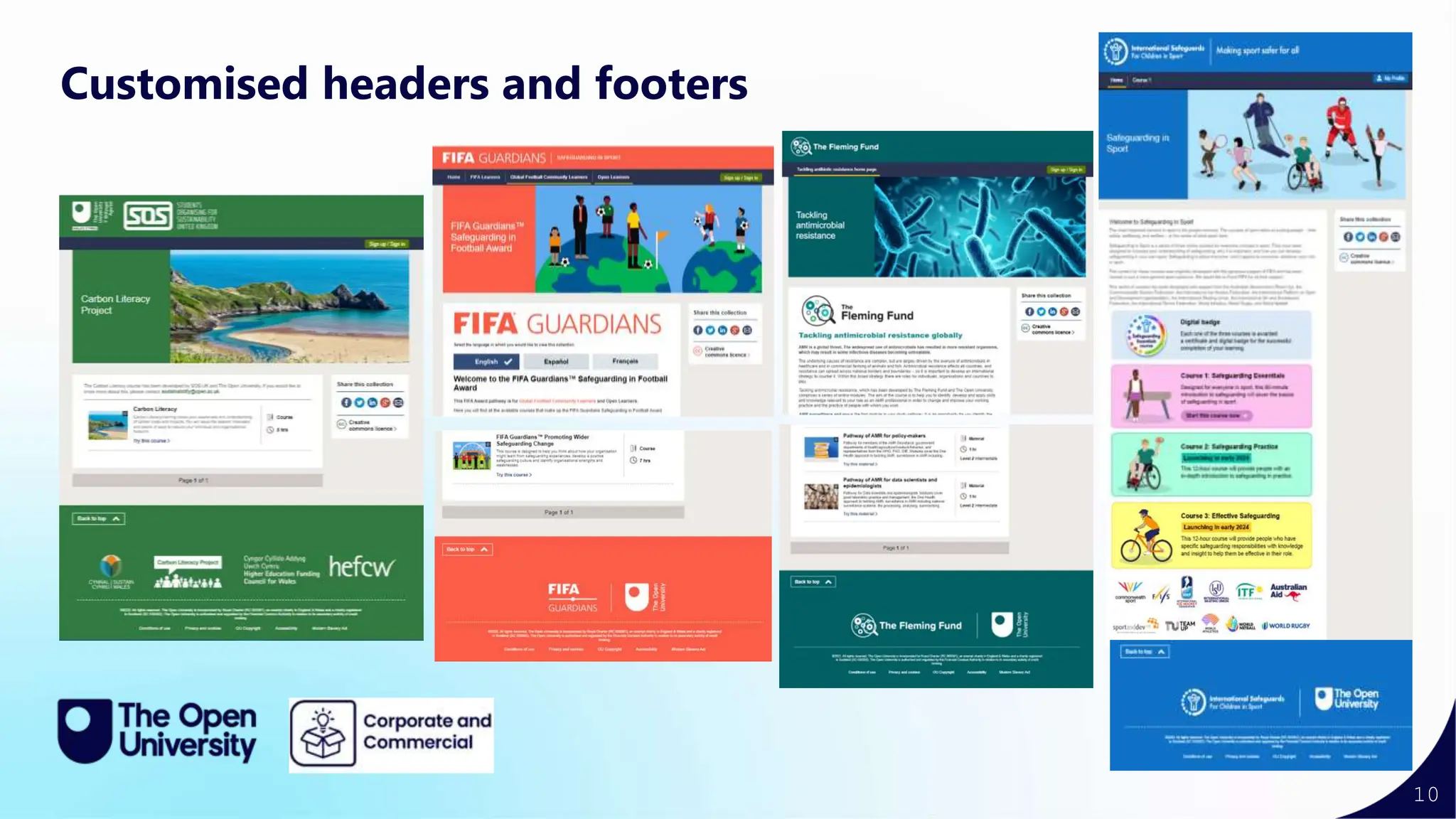 10
Customised headers and footers
 