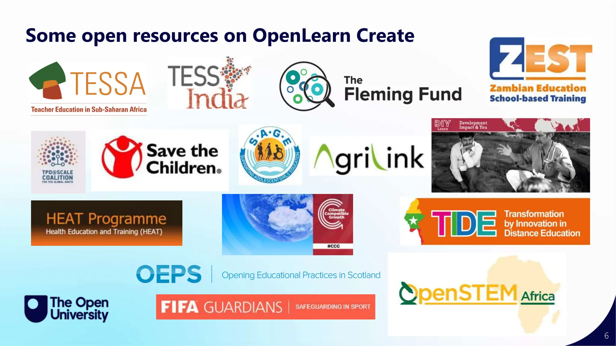 6
Some open resources on OpenLearn Create
 