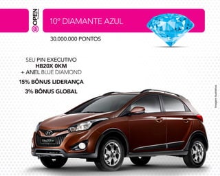 10º DIAMANTE AZUL
30.000.000 PONTOS

15% BÔNUS LIDERANÇA
3% BÔNUS GLOBAL

Imagem ilustrativa.

SEU PIN EXECUTIVO
HB20X 0KM
+ ANEL BLUE DIAMOND

 