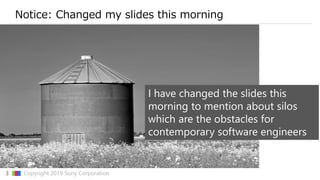 3 ▇▇▇ Copyright 2019 Sony Corporation
Notice: Changed my slides this morning
I have changed the slides this
morning to men...