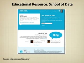 Educa&onal	
  Resource:	
  School	
  of	
  Data
Source:	
  h*p://schoolofdata.org/
 