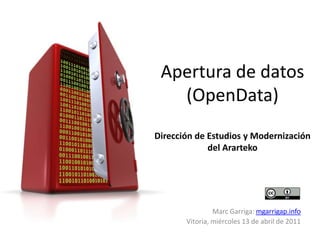 Apertura de datos (OpenData)Dirección de Estudios y Modernización del Ararteko Marc Garriga: mgarrigap.info Vitoria, miércoles 13 de abrilde 2011 