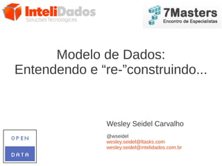 Modelo de Dados:
Entendendo e “re-”construindo...
Wesley Seidel Carvalho
@wseidel
wesley.seidel@ltasks.com
wesley.seidel@intelidados.com.br
 