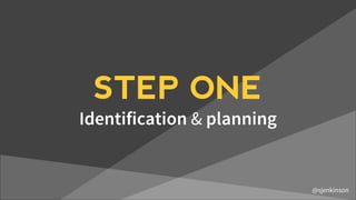 STEP ONE
Identification & planning
@sjenkinson
 