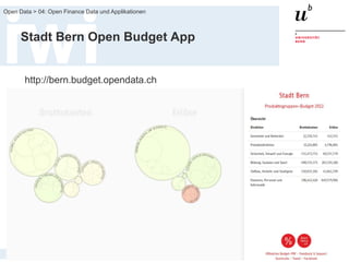 FS 2014
Open Data > 04: Open Finance Data und Applikationen
45
Stadt Bern Open Budget App
http://bern.budget.opendata.ch
 