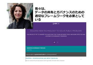 我々は、
データの共有とガバナンスのための
適切切なフレームワークを必要として
いる
14	
 