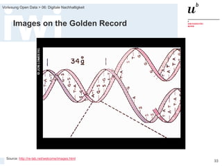 FS 2015
Vorlesung Open Data > 06: Digitale Nachhaltigkeit
33
Images on the Golden Record
Source: http://re-lab.net/welcome/images.html
 