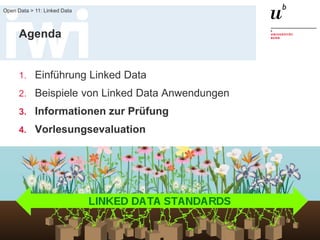 FS 2015
Open Data > 11: Linked Data
19
Agenda
1. Einführung Linked Data
2. Beispiele von Linked Data Anwendungen
3. Informationen zur Prüfung
4. Vorlesungsevaluation
 