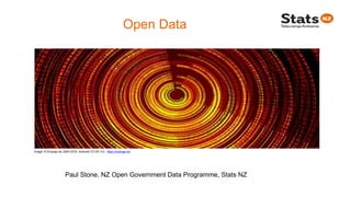 Open Data
Image: © tOrange.biz 2004-2018, licenced CC-BY 4.0, https://torange.biz
Paul Stone, NZ Open Government Data Programme, Stats NZ
 
