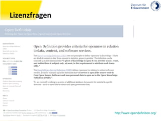 Lizenzfragen http://www.opendefinition.org / 
