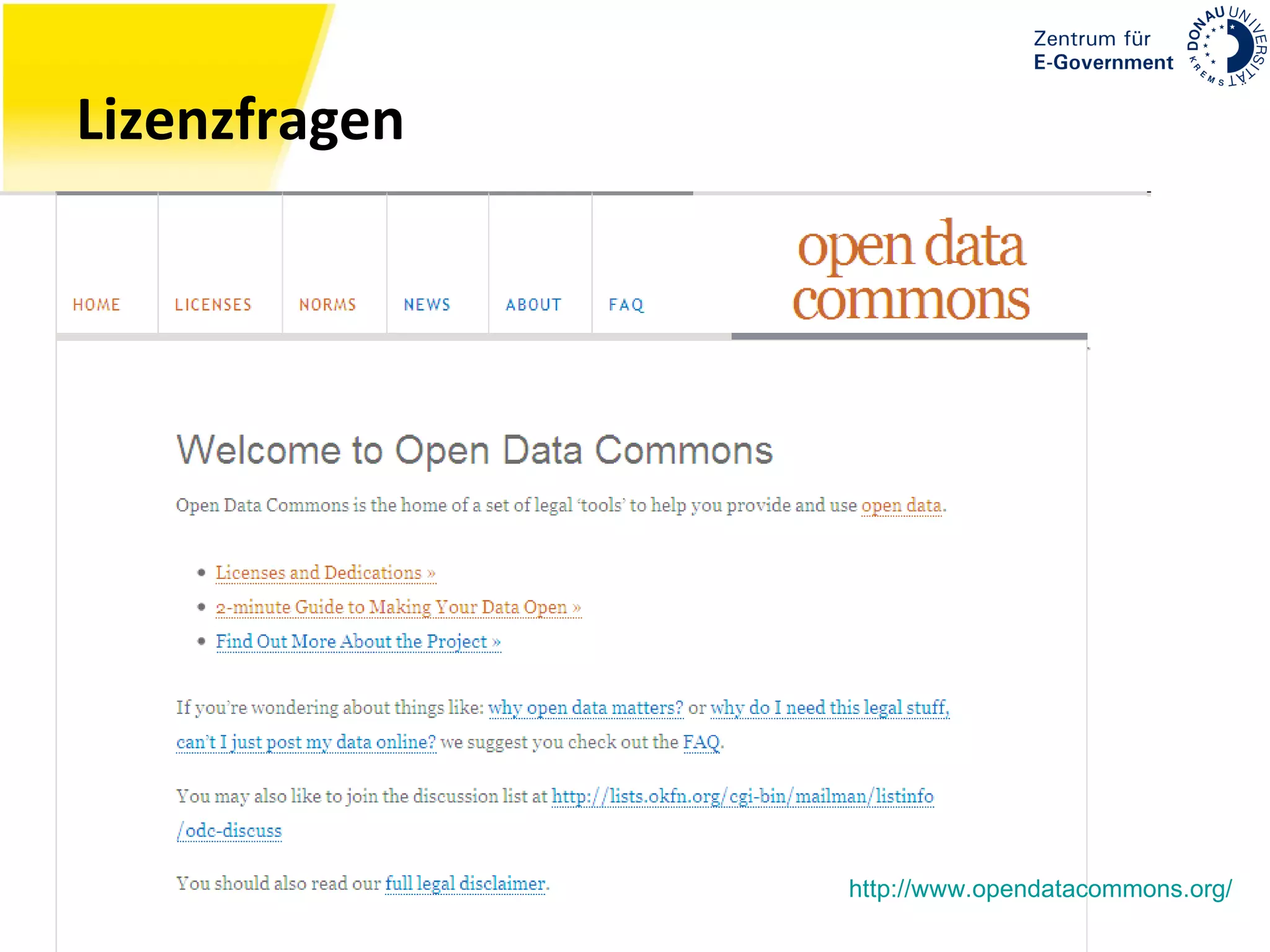 Lizenzfragen http://www.opendatacommons.org / 
