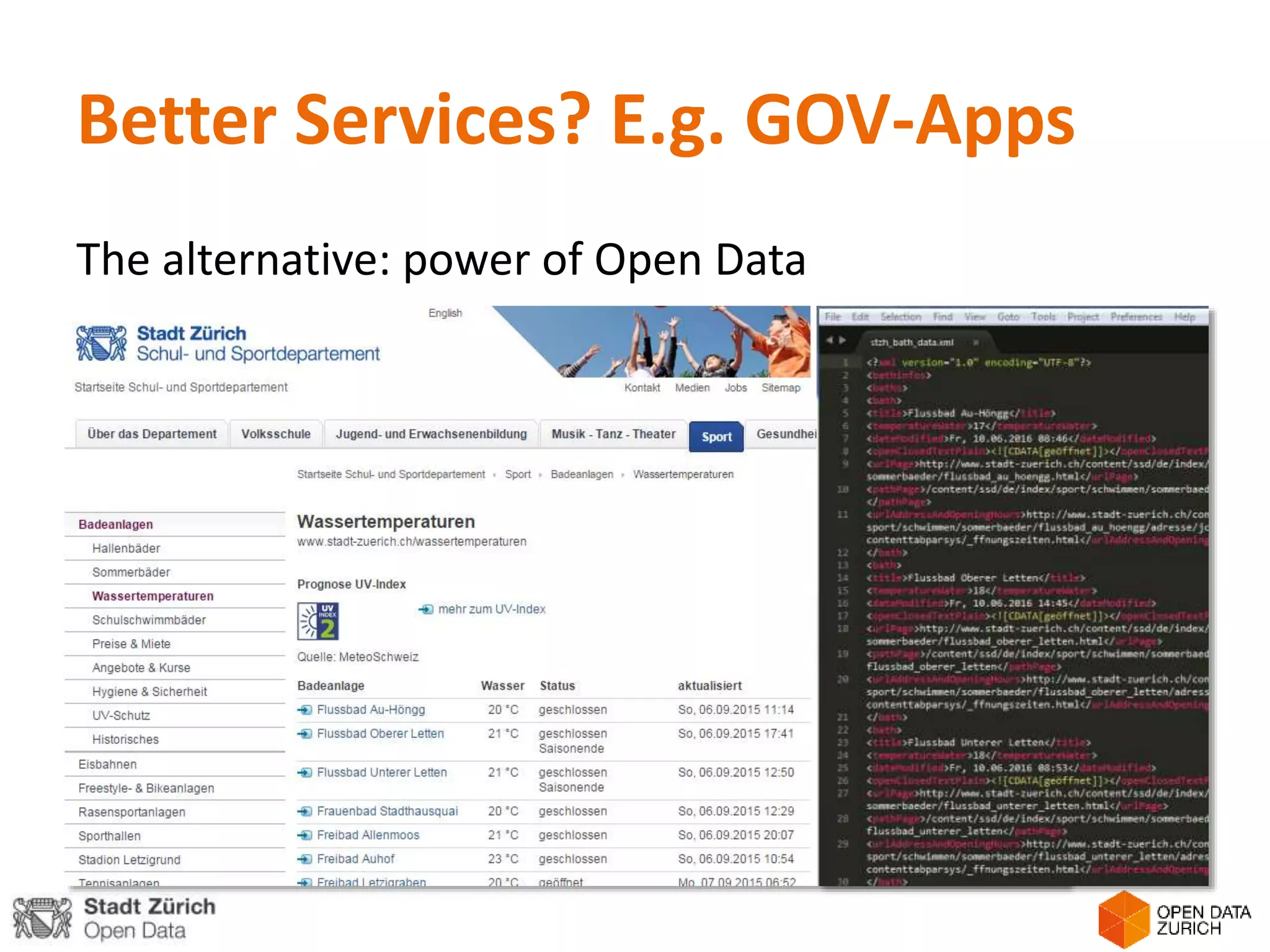 Better Services? E.g. GOV-Apps
The alternative: power of Open Data
 