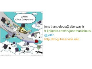 Liens

jonathan.lelous@alterway.fr
fr.linkedin.com/in/jonathanlelous/
@jollfr
http://blog.itnservice.net/

 