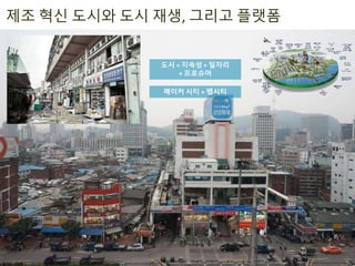 Maker
movement
제조 혁신 도시와 도시 재생, 그리고 플랫폼
도시 = 지속성 + 일자리
+ 프로슈머
메이커 시티 + 팹시티
 