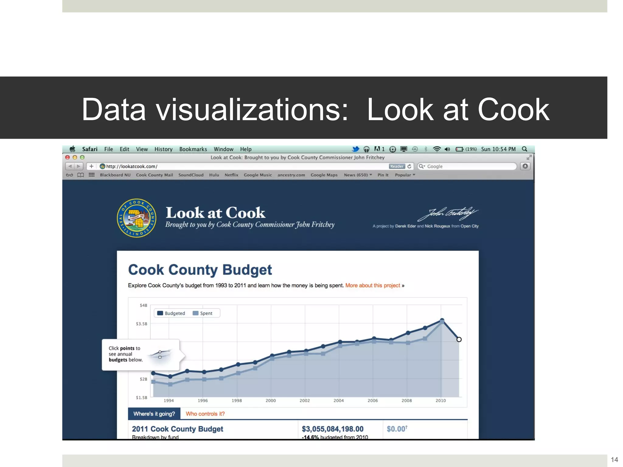 Data visualizations: Look at Cook




                                    14
 