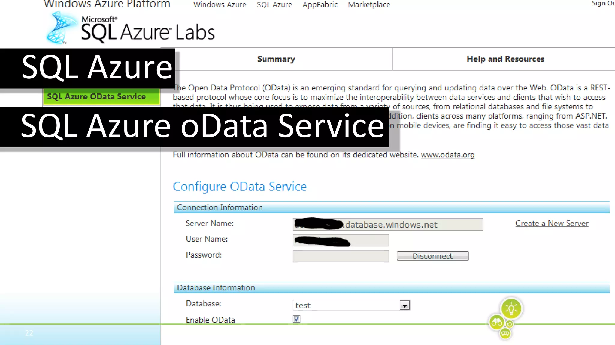 22SQL AzureSQL Azure oData Service