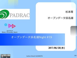 Author:Hitoshi SUGIMOTO 1/6
オープンデータ浜名湖Night #19
　杉本等
オープンデータ浜名湖
　2017/06/28(水)
 