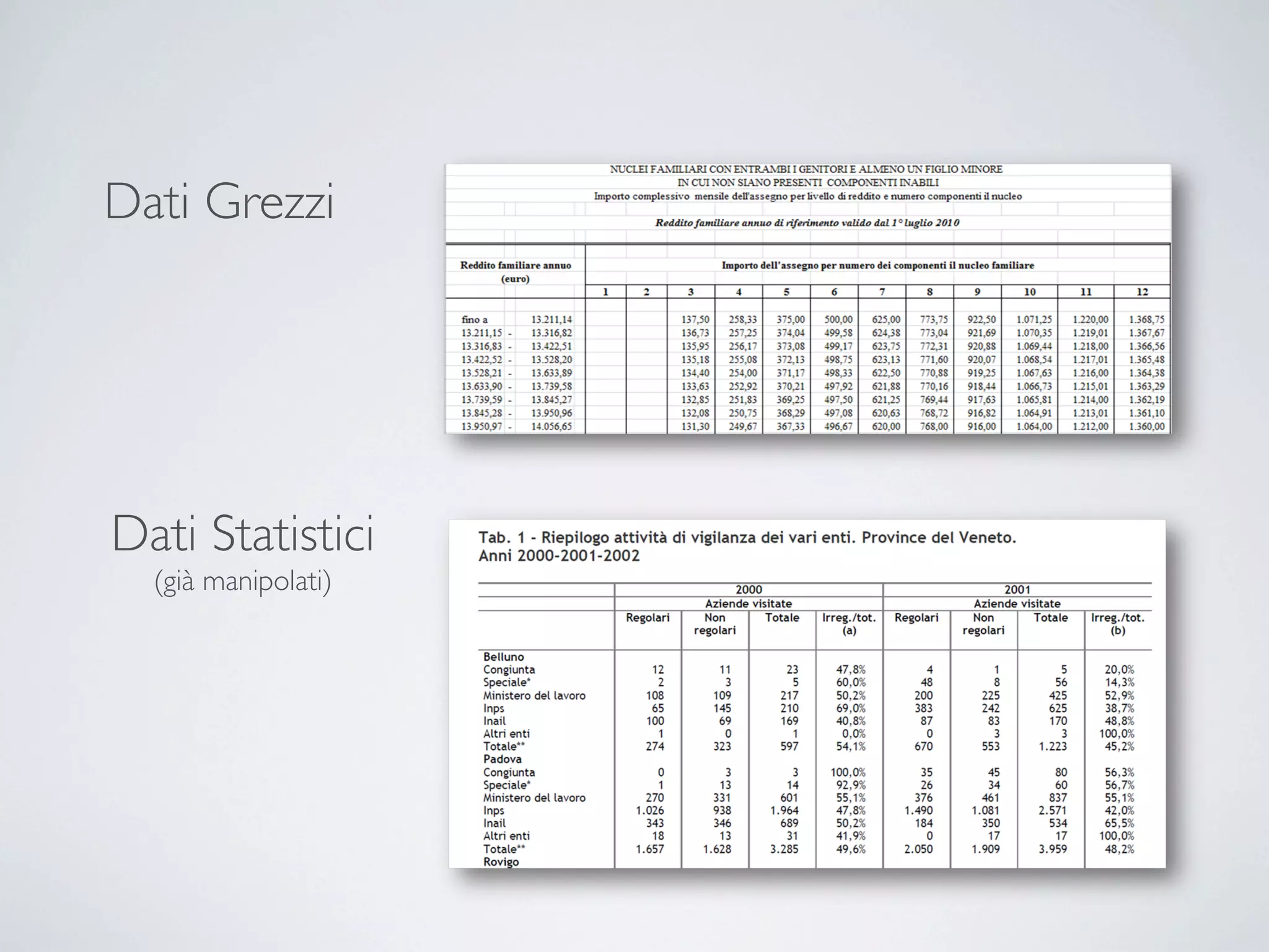 Dati Grezzi




Dati Statistici
  (già manipolati)
 