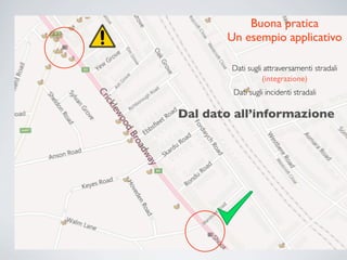 Buona pratica
       Un esempio applicativo

        Dati sugli attraversamenti stradali
                  (integrazione)
        Dati sugli incidenti stradali

Dal dato all’informazione
 