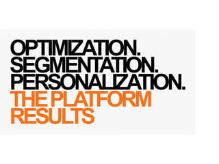OPTIMIZATION.
SEGMENTATION.
PERSONALIZATION.
THEPLATFORM
RESULTS
 