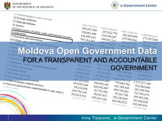 GOVERNMENT
OF THE REPUBLIC OF MOLDOVA                     e-Government Center




   Moldova Open Government Data
      FOR A TRANSPARENT AND ACCOUNTABLE
                            GOVERNMENT




                             Irina Tisacova, e-Government Center
 