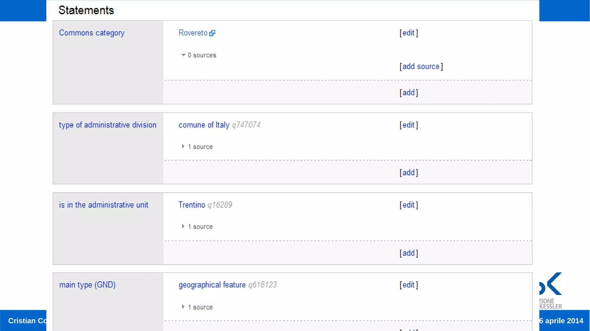 Cristian Consonni Open Data e Progetti Collaborativi 16 aprile 2014
 