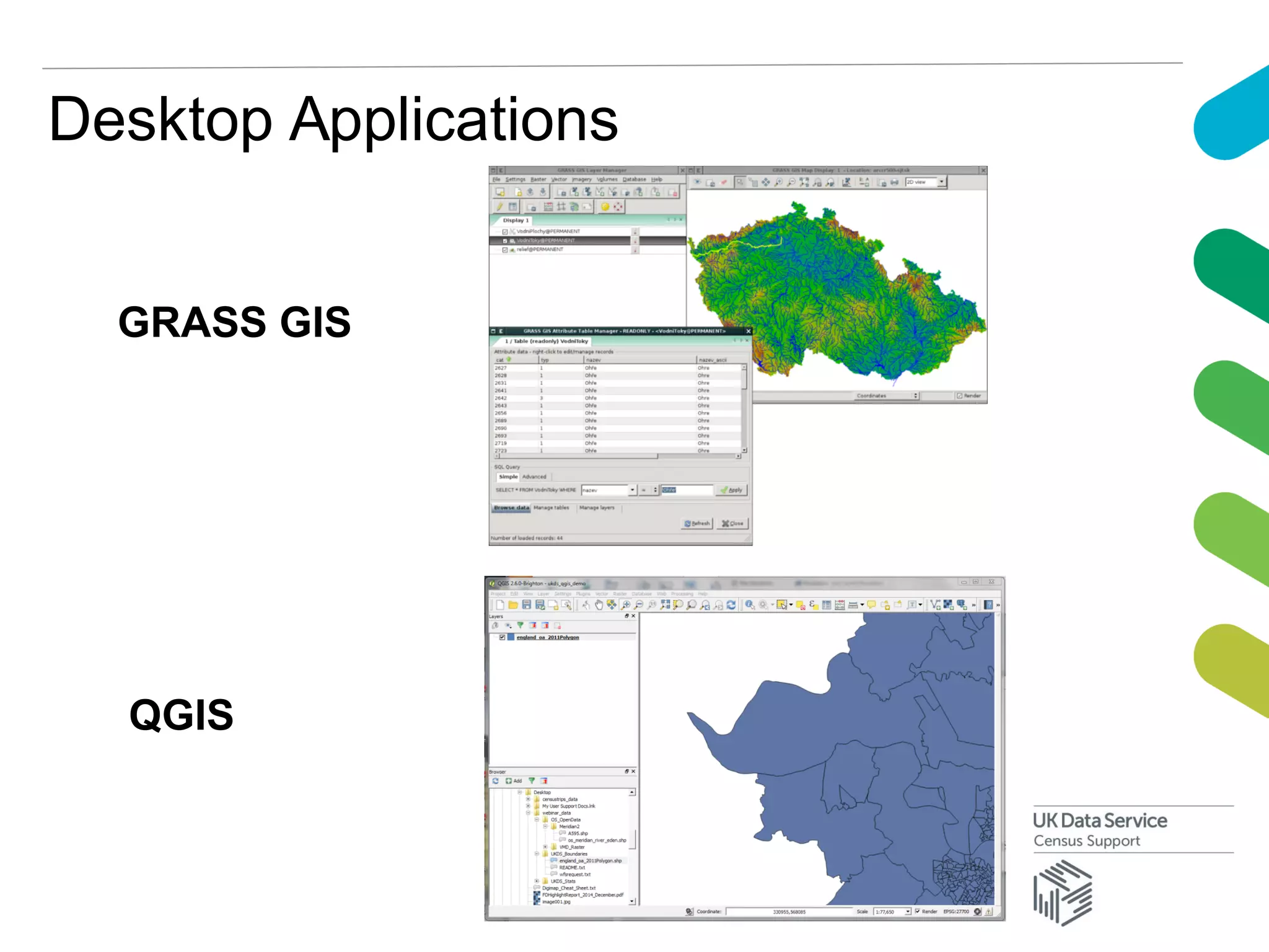Desktop Applications
GRASS GIS
QGIS
 