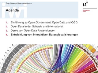 Dr. Matthias Stürmer, Forschungsstelle Digitale Nachhaltigkeit
Open Data und Datenvisualisierung
51
Agenda
1. Einführung zu Open Government, Open Data und OGD
2. Open Data in der Schweiz und international
3. Demo von Open Data Anwendungen
4. Entwicklung von interaktiven Datenvisualisierungen
 