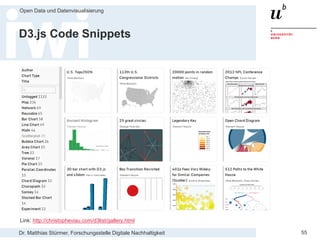 Dr. Matthias Stürmer, Forschungsstelle Digitale Nachhaltigkeit
Open Data und Datenvisualisierung
55
D3.js Code Snippets
Link: http://christopheviau.com/d3list/gallery.html
 